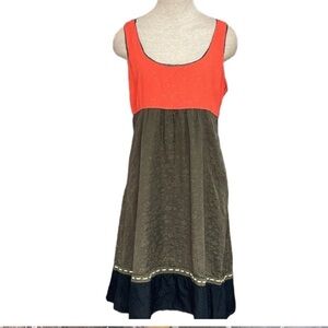 Moulinette Soeurs Antro Orange Black Olive Silk Floral Print Sleeveless‎ Dress 6